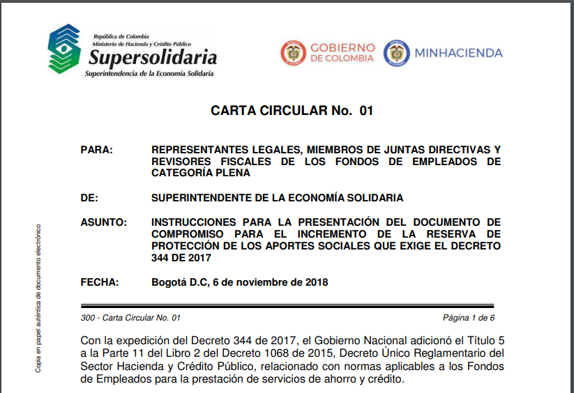 Incremento de la reserva para la protección de aportes sociales